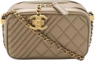 Chanel Pre-owned Leren Cameratas Brons Goud - Dames - Vintage Schoudertas - Beige - ONE Size - Leer - Vintage