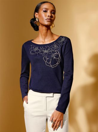 Cr&eacute;ation L Strickpullover CREATION L Pullover, Damen, Gr. 36, blau (marine), 70% Viskose, 30% Polyamid, unifarben, Pullover Strickpullover