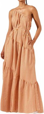 Shona Joy Hele One Shoulder Tiered Maxi Dress In Coconut/tangerine