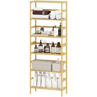 HOMCOM Mobile Scaffale in Bamb&ugrave; a 6 Livelli con Ripiani Regolabili 60x26x161 cm
