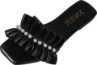 Generic Sliders for Women Size 7 Black Outdoor Slippers Sandals Pearl Toe Shoes Slip Summer Slippers Beach On Flat Womens Comfortable Breathable Open Womens L