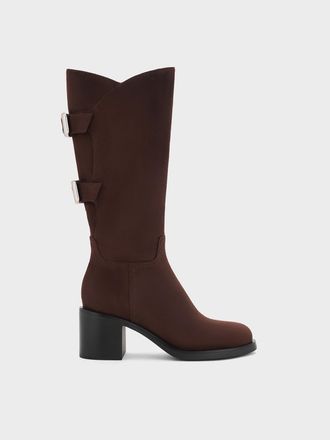 Charles & Keith Masei Faux Suede Grommet-Strap Knee-High Boots