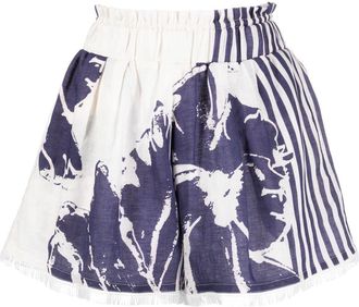 Silvia Tcherassi floral-print striped cotton shorts - women - Cotton - S - Blue