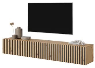 Selsey Selsey - Telire - Mueble De Tv Colgante - Roble Artesano Con Frente De Listones E Inserciones Negras - 175 Cm