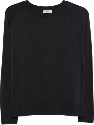 Herno Lyocell Cotton Raglan-Sleeve T-shirt met knoopsluiting - Dames - Ronde hals truien - Zwart - M - Katoen - Truien & Vesten