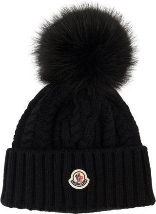 Moncler Kasjmier Pom Pom Muts - Dames - Hoeden - Zwart - ONE Size - Kasjmier - Accessoires