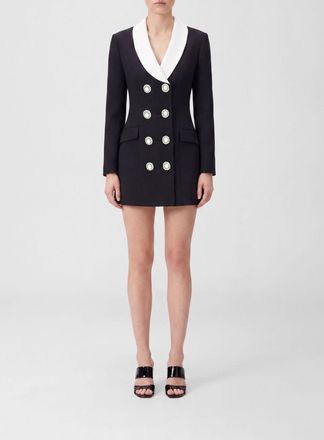 Self Portrait Double-Breasted Blazer Mini Dress in Wool with Jewelled Buttons