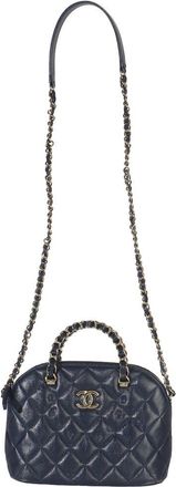 Chanel Blue Leather Quilted Coco Clutch On Chain (Authentic Pre-Loved)