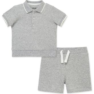 Little Me Kids Rib Polo & Shorts Set in Grey at Nordstrom, Size 3T