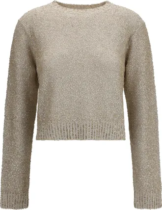 Brunello Cucinelli Womens Long-Sleeve Sequin Sweater Stone Linen