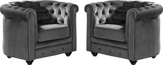 Vente-Unique Conjunto de 2 sillones de terciopelo CHESTERFIELD - Gris antracita