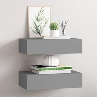 vidaXL Vidaxl - Estantes De Pared Con Caj&oacute;n 2 Uds Mdf Gris 40x23,5x10 Cm