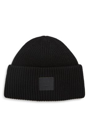 Acne Studios Pana Face Patch Wool & Yak Hair Blend Rib Beanie in Black at Nordstrom