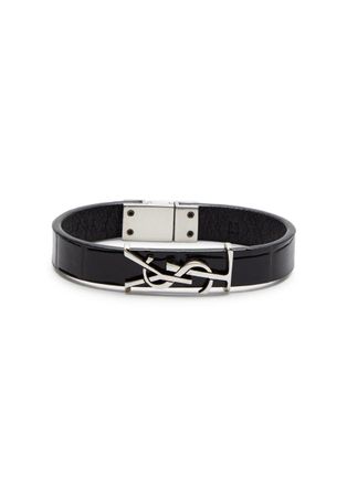 Saint Laurent Logo Crocodile-effect Leather Bracelet - Black - M