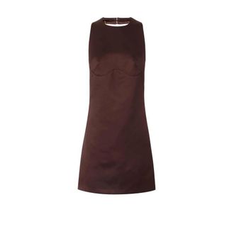 Elisabetta Franchi Mini-jurk in duchesse-satijn met halsketting - Dames - Feestkleedjes - Bruin - M - Satijn - Kleedjes
