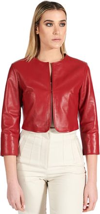D'Arienzo Giacca corta bolero in pelle rossa girocollo nappa effetto liscio DArienzo, Seleziona Taglia L, Colore Rosso