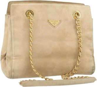 Prada Pre-owned Su&egrave;de Schoudertas - Dames - Vintage Schoudertas - Beige - ONE Size - Su&egrave;de - Vintage