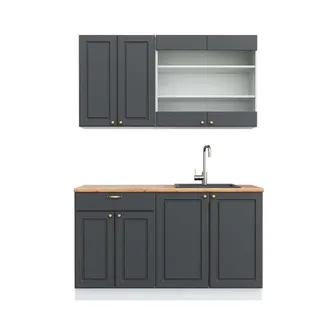 Vicco Cocina Para Solteros Fame-line, Antracita-oro/blanco, 140 Cm, Et Roble
