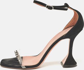 Amina Muaddi Black Suede And Pvc Vita Crystal Ankle Strap Sandals
