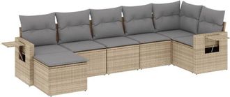 vidaXL Vidaxl - Set Sof&aacute;s De Jard&iacute;n 7 Piezas Y Cojines Rat&aacute;n Sint&eacute;tico Beige