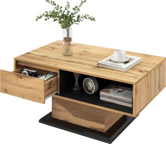 STILVORA Mesa De Centro Con 1 Caj&oacute;n Sin Tirador Y 2 Huecos De Almacenaje, Estilo Moderno, En Aglomerado, 100&times;60&times;47 Cm, Natural