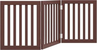 vidaXL Puerta Para Perros Plegable 3 Paneles Madera &Aacute;lamo Marr&oacute;n 150cm Vidaxl