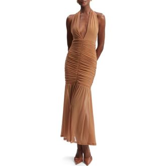 Bardot Sephera Halter Neck Mesh Midi Dress in Chestnut at Nordstrom Rack, Size 8