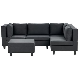 Beliani Sof&aacute; Modular Moderno 4 Plazas Tapizado Tela Patas Negras Respaldo Acolchado Izquierdo Negro Con Otomana Unstad