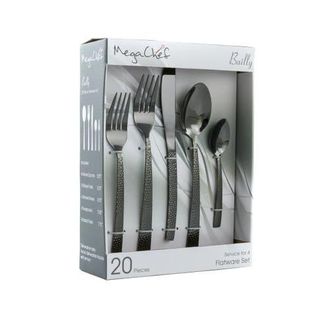 MegaChef Baily 20 Piece Flatware Utensil Set, Stainless Steel Silverware Metal Service for 4 in Black at Nordstrom