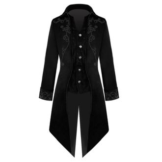 Generic Steampunk Costume Mens Gothic Jacket Long Trendy Black Coat Victorian Frock Coat Retro Medieval Tuxedo Suit Vest Performance Clothing Halloween Pirate