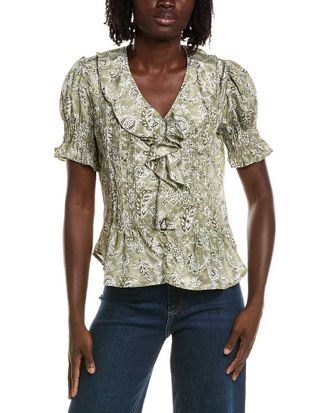 T Tahari Short Gathered Sleeve Ruffle Top