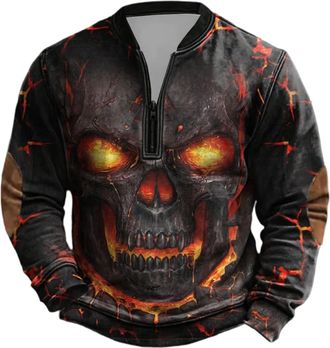 Generic Mens Quarter Zip Sweatshirt Plus Size Vintage Hiking Pullover with 3D Norse Myth Print Warm Long Sleeve Fashion Top