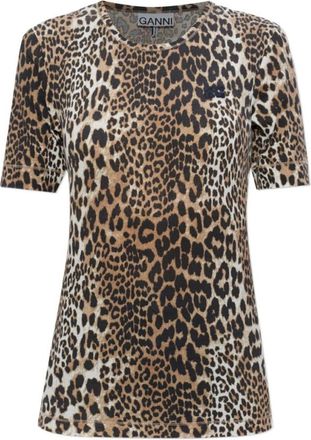 Ganni Brown Animal Print Crew Neck T-Shirt