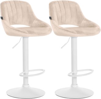 Clp Juego De 2 Taburetes De Bar Milet De Terciopelo Crema Metal Blanco Mate