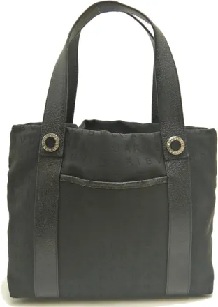Bulgari Black Dark Gray Canvas Leather Tote Bag (Pre-Owned)