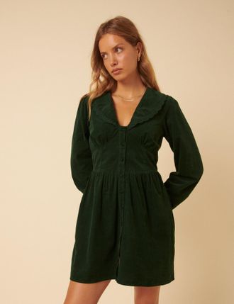 Nobody's Child Green Cord Peter Pan Collar Meghan Mini Dress