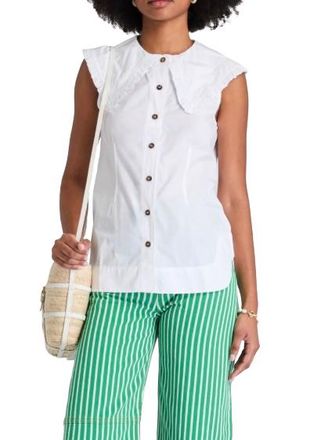Ganni White Sleeveless Shirt with Oversized Frill Collar Size M