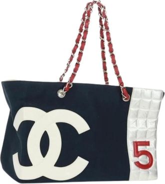 Chanel Pre-owned Tote Bags, female, Blue, Size: ONE SIZE Pre-owned Canvas Tote Bag