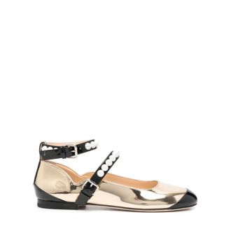 Mach & Mach Ballerinas, female, Yellow, Size: 11 US Golden Flat Shoes with Stud Detailing