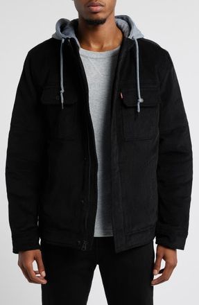 Levi's Hooded Corduroy Jacket in Black at Nordstrom, Size Xx-Large