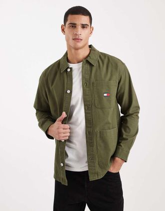 Tommy Jeans Camicia giacca verde con logo sulla tasca