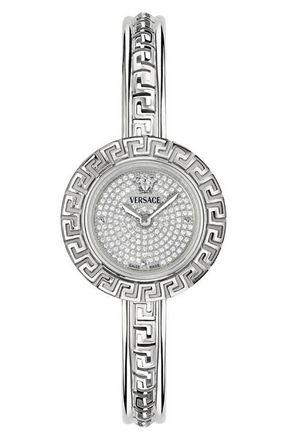 Versace La Greca Diamond Bracelet Watch, Leather Strap & Pendant Chain Gift Set, 28mm in Stainless Steel at Nordstrom