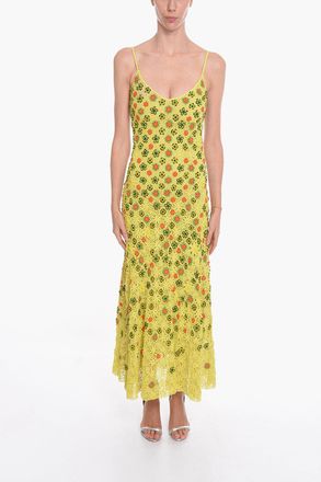 Bottega Veneta SALON 01 Viscose Crochet Flare Dress with Beaded Floral Motif Bottega Veneta