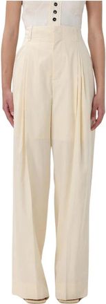 Bottega Veneta Wide Leg Pleated Cupro Pants - Dames - Wijde Broeken - Beige - L - Broeken