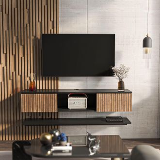 Decorotika Elia 140 cm Wall Mounted TV Unit (Wall Shelf Included) in Black