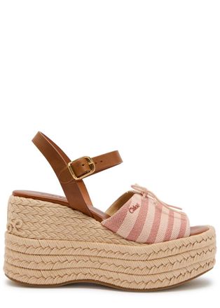 Chlo&eacute; Isla Striped Woven and Leather Wedge Sandals - Pink - 36 (IT36/ UK3)