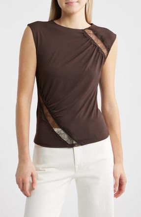 Mango Cindy Lace Panel Ruched Top in Brown at Nordstrom, Size X-Small