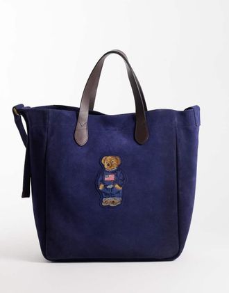 Polo Ralph Lauren tote bag grande con stampa orso in blu navy