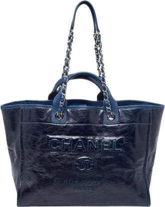 Chanel Pre-owned Leather totes - Dames - Vintage Shopper - Blauw - ONE Size - Vintage