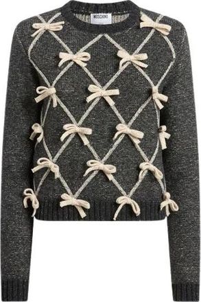 Moschino Truien & Vesten, Dames, Grijs, XS, Wol, Trui van wol en zijde met strikken